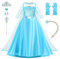 AOOWU ELSA Kostüm Mädchen, 9-teiliges Set Kleid Kinder mit Krone Handschuhe Zauberstab, Prinzessin Kostüm Cosplay für Karneval Halloween Verkleidung Party (120cm)
