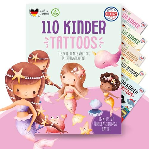 MeinBaby123 110 hautfreundliche Kinder Tattoos mit Meerjungfrauen, Meerjungfrau Tattoo Kinder, Kindertattoos zum Aufkleben, vegan & made in Germany (Meerjungfrau)