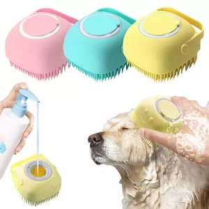 3 Pc Dog Bath Brush Shampoo Dispenser Scrubber Soft Silicone Pet Grooming Massage Brush 3 Pastel Colours