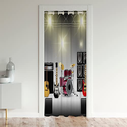 Kit de Rouleaux Rideau de Porte 86x203cm Cool Rock Musique Rideau Occultant Rideaux Musique Instrument Hip Hop Rouge Noir Clignotant Rideaux Interieur Salon Chambre Décor Rideaux Exterieur d'entrée