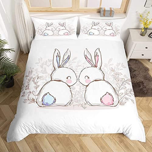 Sezhiqeu Niedlicher Hase Bettwäsche 135x200, 3D Muster Super Weich Mikrofaser Bettwäsche Set Osterhase Bettbezug + 2 Kissenbezug 80x80 cm mit Reißverschluss F-163