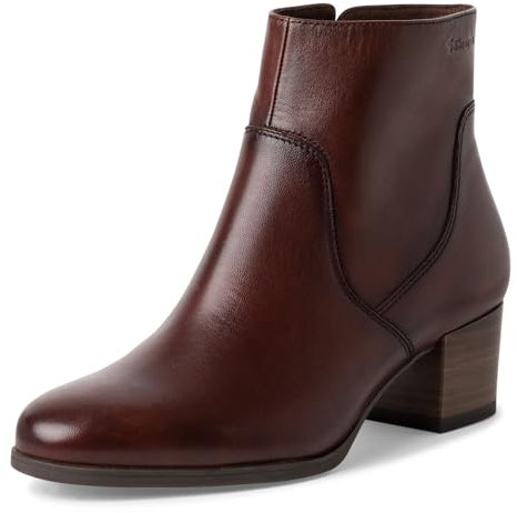 Tamaris Damen Absatzstiefelette Leder Blockabsatz bequem; COGNAC LEATHER, EU 38