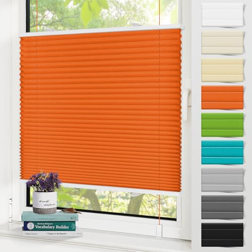 Zarnan Plissee Klemmfix ohne Bohren Orange B40 x H110cm Plisseerollo Sonnenschutz und Sichtschutz Jalousien Easyfix Plissees Blickdicht Lichtdurchlässig Rollo für Fenster & Tür