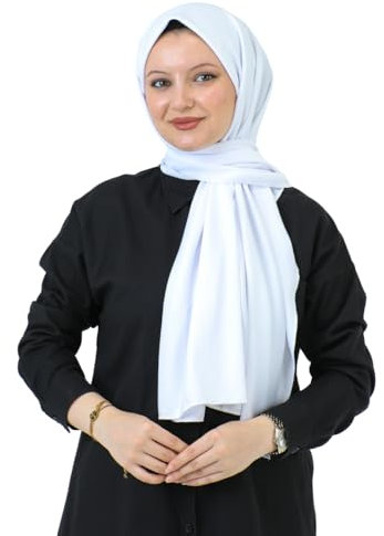 Prien Hijab Kopftuch für Damen, Muslimische Kleid Schal, Kopftücher für Mädchen, Islamische Langer Scarf, Chiffon Turban Kleider für Ramadan (Weiß)