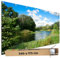 TRIOSK Große Motivplane Sichtschutz Zaunblende mit Motiv Flusslauf Ufer Wiese Wasser Motivbanner Garten Deko Plane Blickdicht für Zaun Terrasse Gartenzaun Zaunplane PVC 340x173 cm