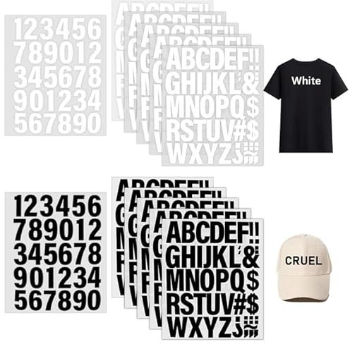 550 PCS Large Iron On Letters for Clothes, 2 Inch Black & White Iron On Letters and Numbers for Football Shirts Iron On Vinyl Letters for Fabric Heat Transfer Letters for Clothing Printing DIY