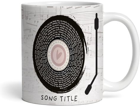 The Card Zoo Vinyl Record Script Heart Any Song Lyrics Custom Music Present Personalised Mug - Personalised Gift