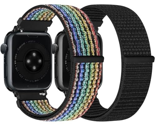 Runostrich Nylon Sport Strap Compatible with Apple Watch Strap 49mm 46mm 45mm 44mm 42mm 41mm 40mm 38mm Women Men, Adjustable Solo Loop Bands for iWatch Series 11 10 9 8 7 6 5 4 3 SE Ultra, 2 Pack