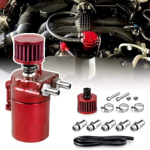 Serbatoio per Auto in Alluminio, Kit Universale Serbatoio del Serbatoio per Auto, 300ml Decanter Vapori Olio con Filtro a Cono, Tubo Flessibile e Altri Accessori (Rosso)