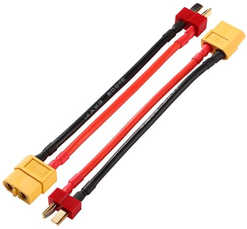 YIXISI 2 Stücke Männlichen T-Stecker zu Weiblich XT60 Stecker Adapter, Stecker Deans T auf Buchse XT-60 Stecker Adapter, mit 10cm 14AWG Silikonkabel, für RC-Batterie-Ladegerät
