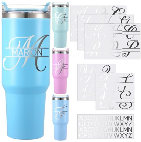 Janlaugh 10 Sheets UV DTF Cup Wrap Transfer Name Stickers Personalized Split Letter Monogram Stickers for Water Bottles Name Alphabet Tumbler Glass Cups Laptop Car DIY Crafts(Silver)