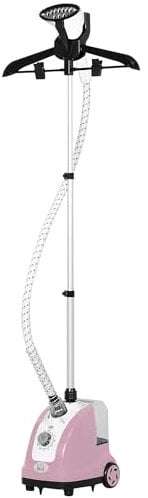 HOMCOM Plancha de Vapor con Depósito de 1,4 L y Temperatura Ajustable a 11 Niveles tipo Centro de Planchado Vertical 1800W 26x21,5x146 cm Rosa