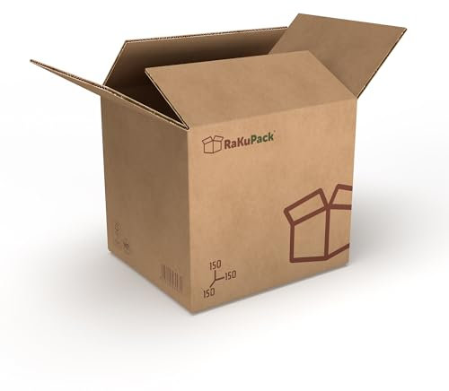RaKuPack Versandkarton 25 Stück Faltkarton 150x150x150mm Innenmaß (15x15x15cm) Verpackungskarton bedruckt Warensendung Karton braun Faltschachtel Paket Versandschachtel Kartonage verschiedene Größen
