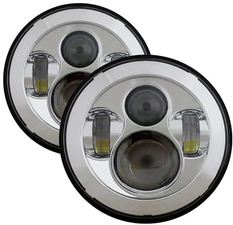 Projecteur Principal Phare Rond De Voiture 7 , 2 Pièces, Kit De Phares LED pour Land pour Rover pour Defender 90 110 Faisceau Haut Et Bas Accessoire Tout-Terrain 4x4 Feux Avants Auto(Chrome 2pcs)