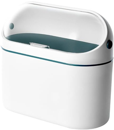 Jorzer Mini poubelle avec couvercle de 20,3 x 10,2 x 17,8 cm avec fenêtre transparente et poignée, montage mural, blanc pour salle de bain, bureau, cuisine