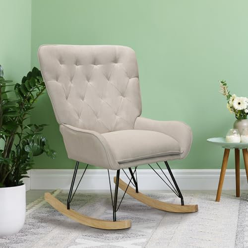 Alivio Comfortable Rocking Chair, Velvet Rocking Chair Armchair for Living Room, Bedroom, Balcony (Beige)