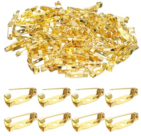 QUARKZMAN 120 STK. Sicherheitsnadel 15mm Gold Broschenverschluss Pins Rückenverriegelung Pin Abzeichen Rücken mit Loch für DIY Handwerk Namensschilder Abzeichen Corsage