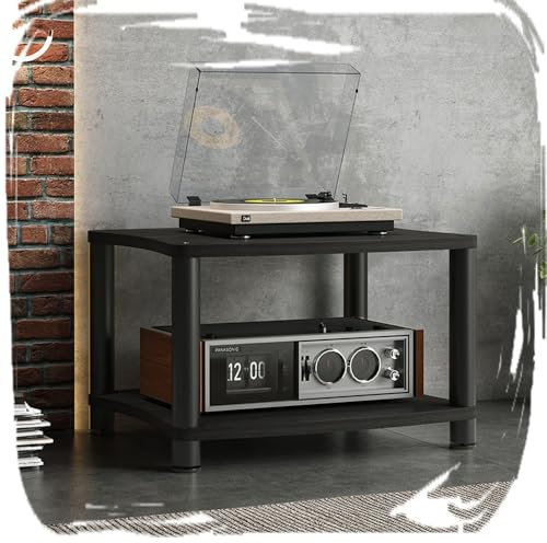 Plattenspieler-Ständer aus Holz mit AV-Media-Schrank, HiFi-Verstärker-Rack für Heimkino-Stereoanlage, Schwarz, 2 Stück, 60 x 48 x 43 cm