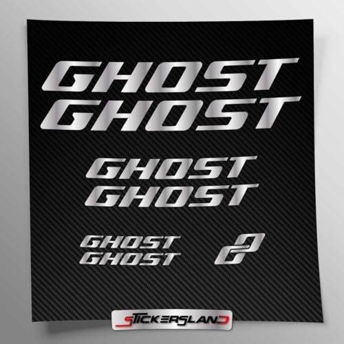Aufklebersatz kompatibel mit Ghost MTB Mountainbike-Rahmen und Helm | Aufkleber Sticker Decals Fahrrad Schriften Logos | Stickersland® (Silber Glänzend Metallisiert)
