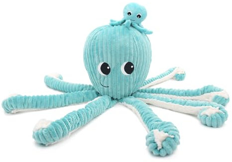 LES DÉGLINGOS Les PTIPOTOS by Peluche Maman Bebe - Toute Douce - Cadeau Naissance - FILOU LA Pieuvre Maman & Bebe - 45CM - Bleu Aqua