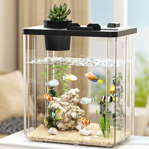Zstar Aquarium Starter Kits, Acrylaquarium Fischtank mit LED-Leuchten, Filter Pumpe, Mini Landschafts Schreibtisch Aquarium Komplettset für Home Büro Schreibtisch Dekoration,L