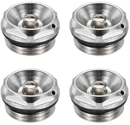 PATIKIL 1/2 BSP Male Thread Manual Radiator Air Vent Plugs, 4 Pack Nickel Plated Brass Plugs for Radiator Heater, Silver