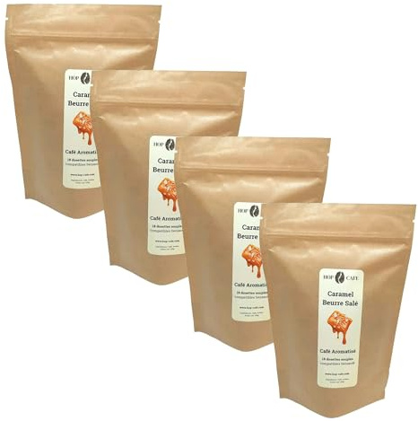 HOP CAFE 4 x 18 Dosettes Souples, Arôme Caramel Beurre Salé | Pack Éco