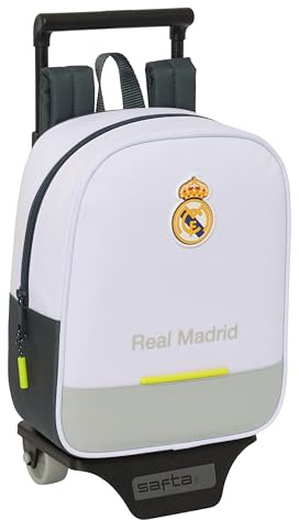 safta Real Madrid Equiicion 25/26 Kindergartenrucksack mit Trolley, ideal für Kinder verschiedener Altersgruppen, bequem und vielseitig, Qualität und Widerstandsfähigkeit, 22 x 10 x 27 cm, weiß, M