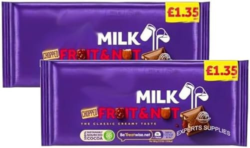 Deiry Milk Fruit & Nut Chocolate Bar (Pack of 2) x 180g, Rich & Nutty, Delightful Treats, Gift for All Occasions,Suitable for Vegetarians