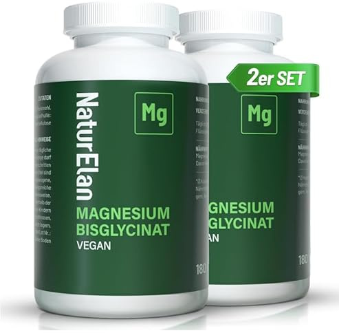 Magnesium Bisglycinat Hochdosiert 360 Kapseln, 300mg Magnesium pro Tag | Premium: Chelatiertes Magnesium glycinat, Vegan, Laborgeprüft