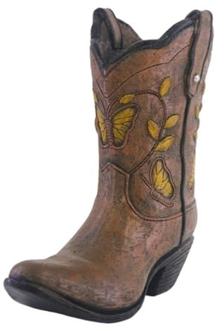 Gralara Cowgirl-Stiefel Vase für Blumen, Harz Stiefel Vase Blumenvase, Western-Harz Cowboystiefel Übertopf, Einzigartiger Stiefel-Pflanzgefäß, Kunstharz Pflanzgefäß für Tisch Flippige Blume, Braun