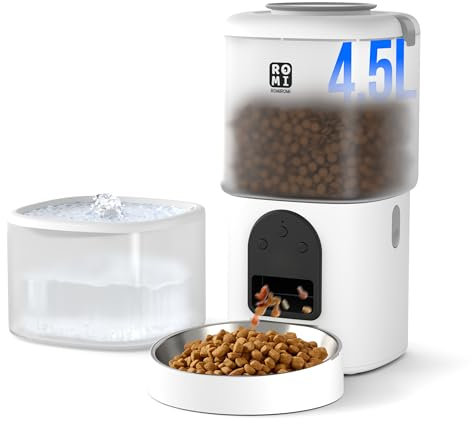 Romiromi Futterautomat Katze,2.4G & 5G WiFi,4.5L,1-10 Mahlzeiten/Tag, 1-15 Tag,Automatischer Futterspender mit Edelstahlnapf,Automatic Cat Feeder