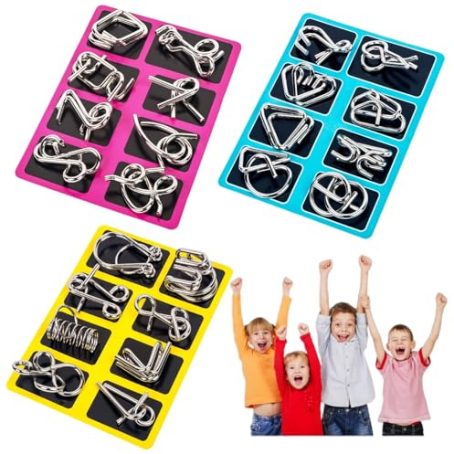 24Pcs Metal Brain Teaser Puzzles Toy, Mind Metal Puzzles for Kids, Basket Stocking Stuffers Ring Magic Trick Toy for Kids Adults Challenge Indoor Outdoor Decor (B)