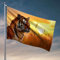Männerhöhlenflaggen, ein majestätischer Tiger steht in einem goldenen Feld, während die Sonne untergeht, Flagge, Mädchenzimmerdekoration, lustige Flaggen (152 x 244 cm)