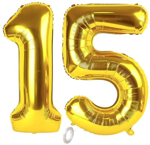 Balorise 40 Pouces Aluminium Ballon Géant Or Chiffre 15/51, Gonflable Hélium, Grand Numéro 0-9, 10-100 (101cm), Décoration de Doré Foil Ballons pour Fête d'anniversaire et Mariage
