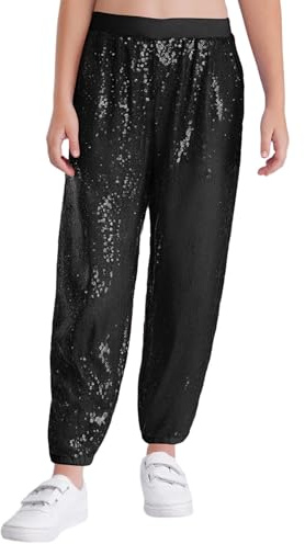 RUNQHUI Kinder Mädchen Jungen Pailletten Tanzhose Glitzer Hip Hop Jazz Leggings Pumphose Fasching Karneval Party Tanzkleidung