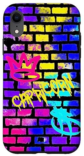 Capricorno Compleanno Zodiaco Retro 90s Graffiti Segno Trendy Rad Custodia per iPhone XR