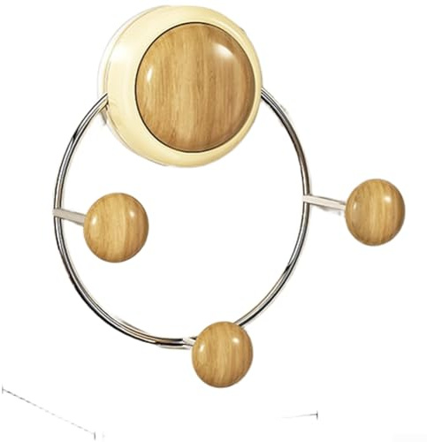 HOHOVYVY Gancio a ventosa per porta, montaggio a parete, senza fori, ganci multipli in ferro e perline di legno per chiavi, cappelli e vestiti (legno grezzo, giallo)