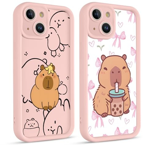 PBNDJVG 2 Pack Kawaii Case for iPhone 13 6.1, Anime Cute Pattern Dauphin Cartoon Capybara Shockproof Soft TPU Silicone Gel Drop Protection Cover for Women Girls,Motif