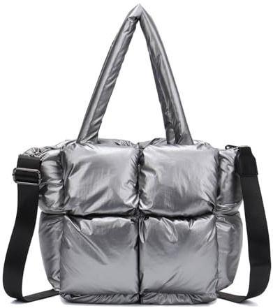 ITALYSHOP24 Damen Tasche Leopard Nylon Shopper Puffer Schultertasche Tote Bag Umhängetasche Nylontasche Beuteltasche Handtasche Weekender Reisetasche