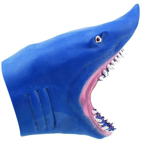 Hperu Tierhandpuppen, realistische Hai-Handpuppe mit scharfen Zähnen, weiche Gummi-Tierpuppe zum Geschichtenerzählen (blau)