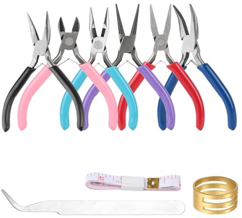 6 Pcs Jewellery Pliers Set, Jewellery Making Tools,with Tweezers Ring Ruler | Jewellery Making Pliers Tools, Diagonal Round Nose Bend Needle Nose Pliers for Crafting for Jewelry Repair Model Pliers