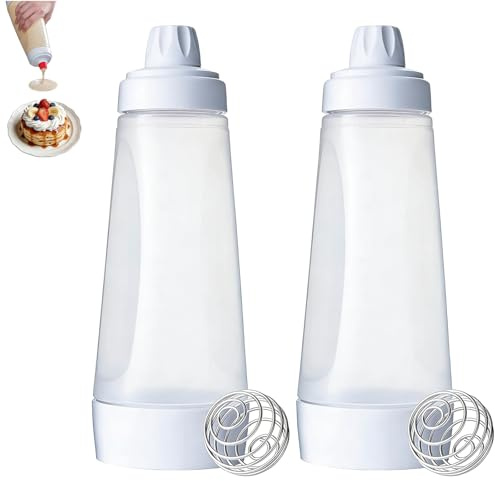 YDAKGUEY Pancake Dispenser, 2 Pcs Hand Batter Mixing Bottle with White Color 1000ml Capacity, Pancake Batter Dispenser for Cupcake Pancakes Crepe Batter