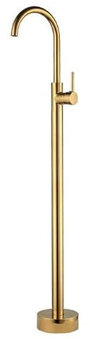 Rubinetto Vasca Freestanding Oro Spazzolato, Miscelatore a Terra in Ottone con Bocca Girevole 360°, Piantana Bagno Moderna con Base Rotonda Stabile(Gold)