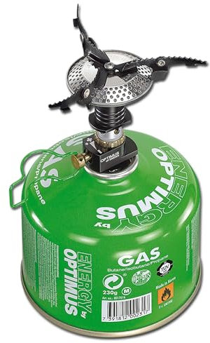 Optimus Crux – ultrakompakter Camping-Gaskocher mit klappbarem Brennerkopf, 3000 W Leistung, 83 g, inkl. Transporttasche – für Schraubkartuschen gemäß EN417