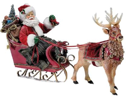 Kurt Adler 25,40 cm großer Weihnachtsmann mit Schlitten und Rentier
