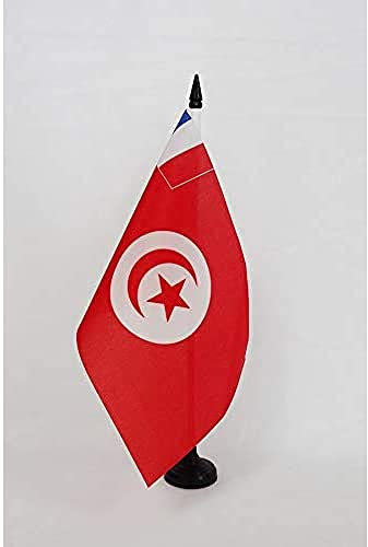 AZ FLAG - Drapeau De Table Protectorat français de Tunisie 1881-1956 21x14 cm - Petit Drapeau De La Tunisie Française De Bureau 100% Polyester Avec Hampe De 25cm Et Socle En Plastique Noir