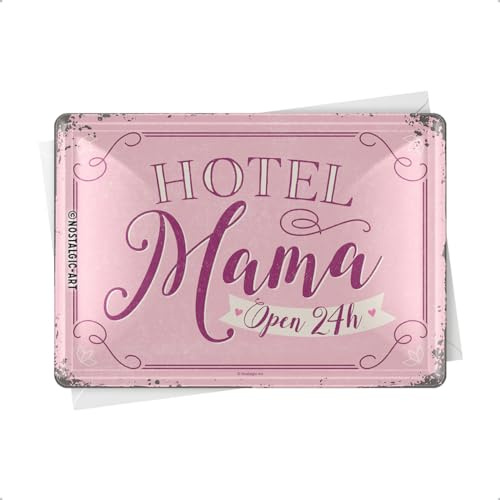 Nostalgic-Art Retro Blechpostkarte, 10 x 14 cm, Hotel Mama | Postkarte aus Metall, Mini-Blechschild als Grußkarte, Geschenk-Idee für Mama