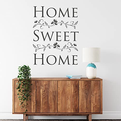 GRAZDesign Wandtattoo Wohnzimmer Sprüche Home Sweet home Blumen - Wandaufkleber Familie, Schlafzimmer Flur - Wand Dekorationen modern, selbstklebend, 73x57cm, 070 schwarz