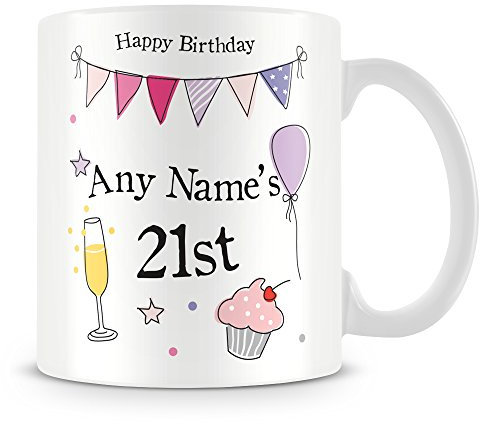 21st Birthday Gift for Women - Personalised Mug/Cup - Add Name - Party Design - Pink